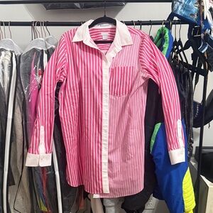 Chico's Pink and White Striped Button Down Shirt